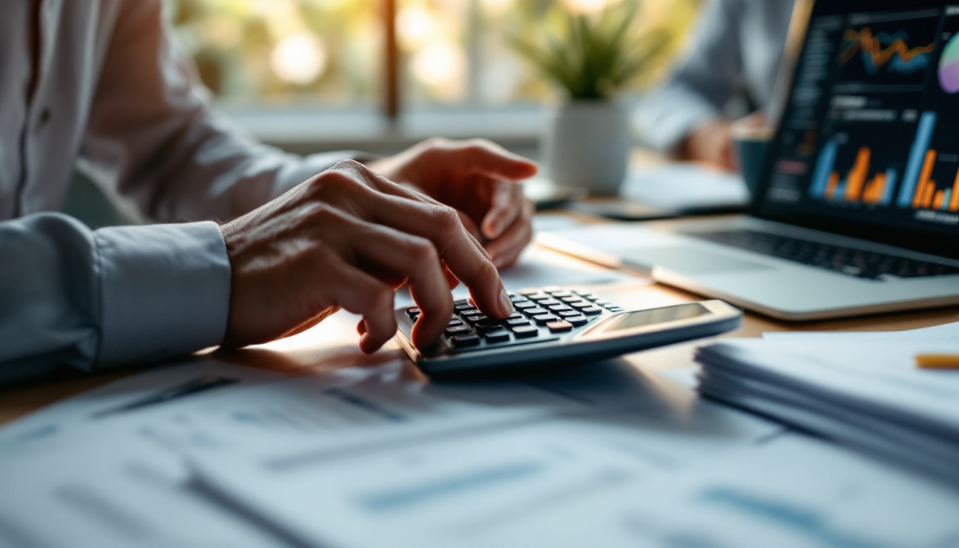 Contabilidade digital em um escritório moderno com profissionais analisando relatórios financeiros 1