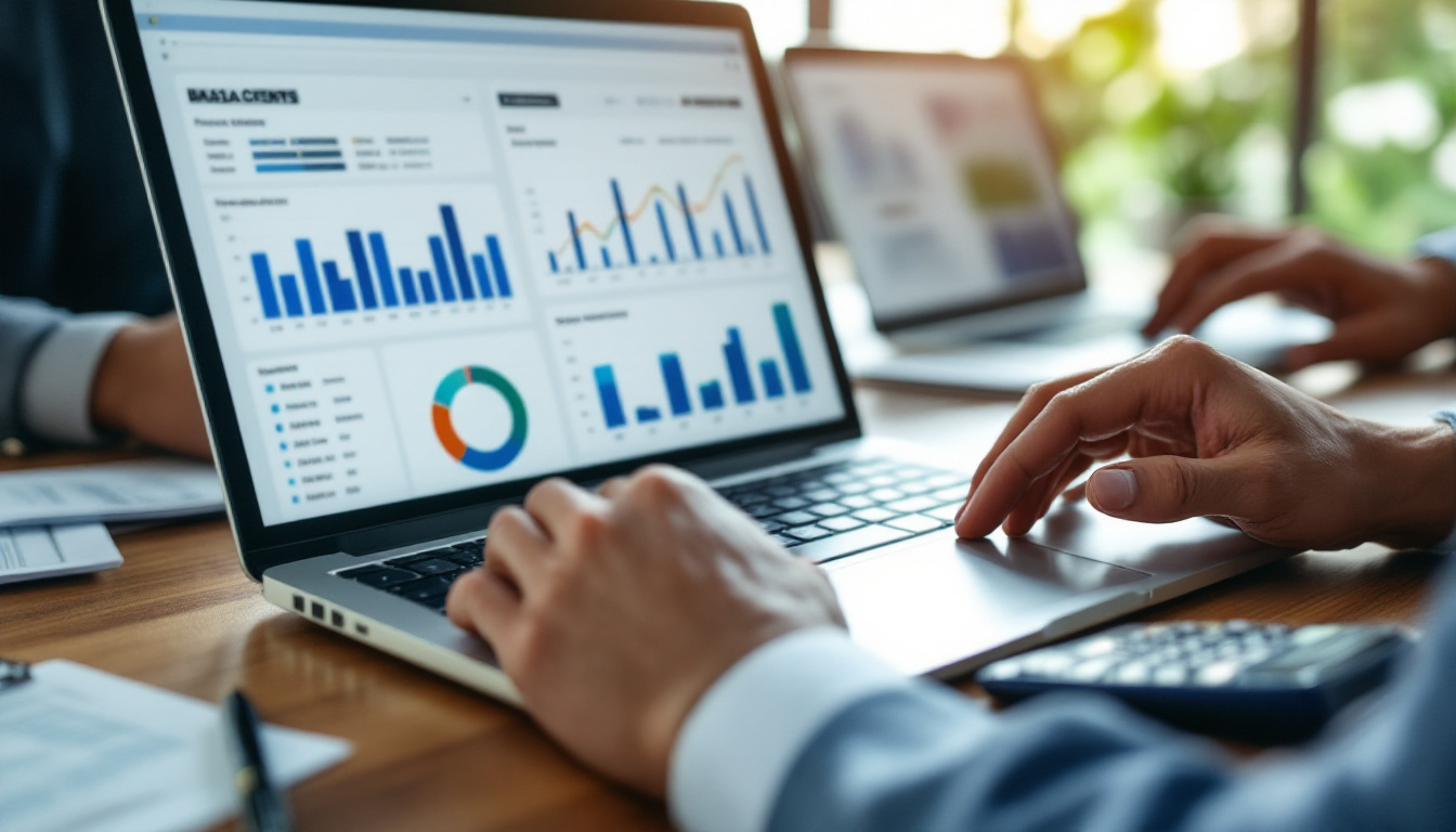 Profissionais discutindo relatórios financeiros em um escritório moderno 1