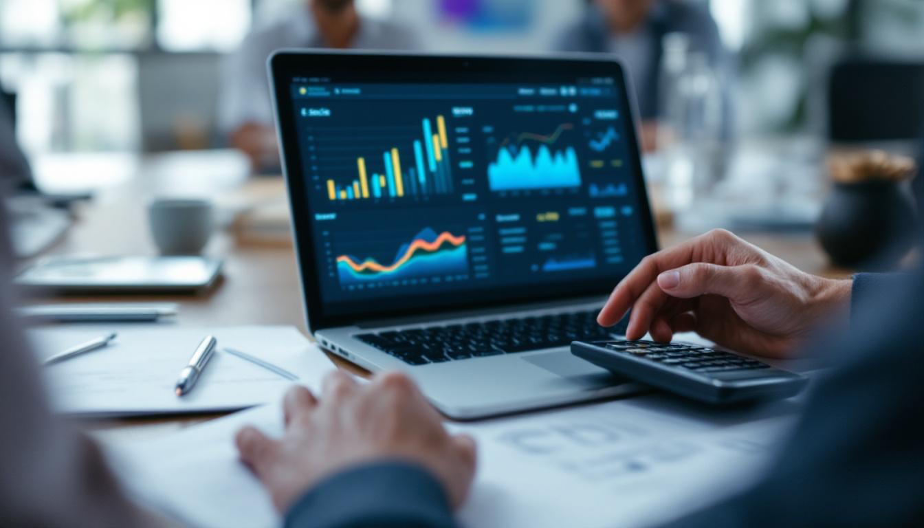 Ilustração de profissionais analisando relatórios financeiros e dados no E-Social. 1