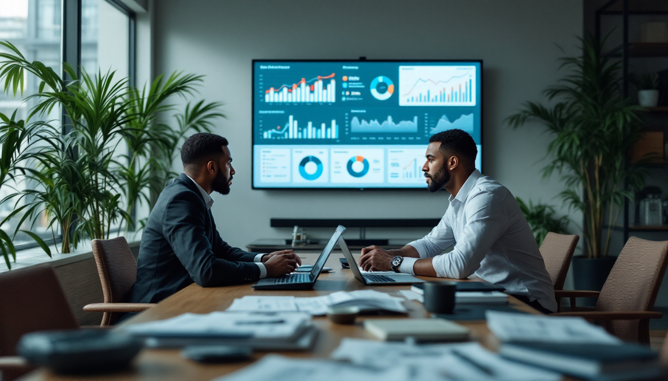 Empresário preocupado analisando relatórios financeiros com calculadora. 2