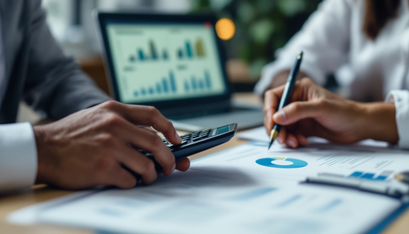Empresário analisando documentos fiscais em um escritório moderno. 1