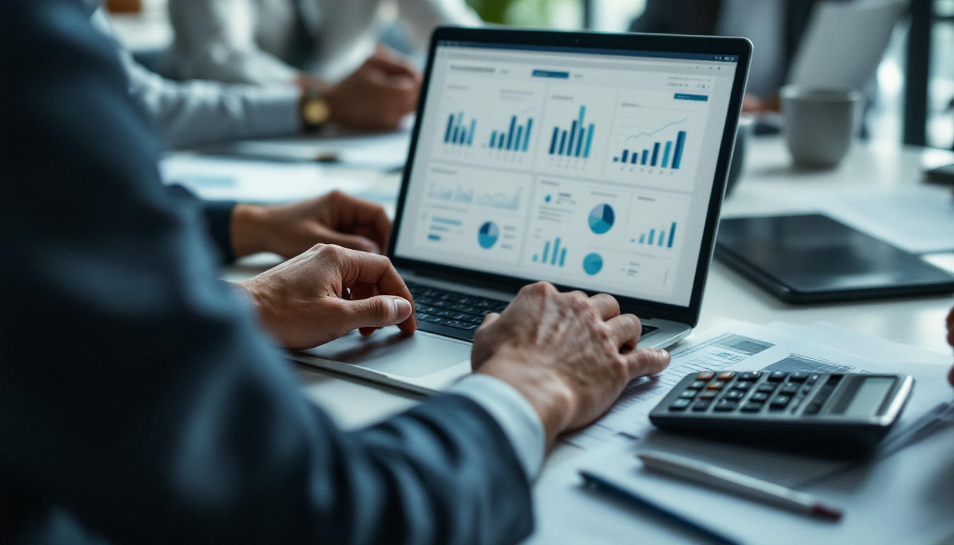 Profissionais analisando relatórios financeiros em um escritório moderno 1