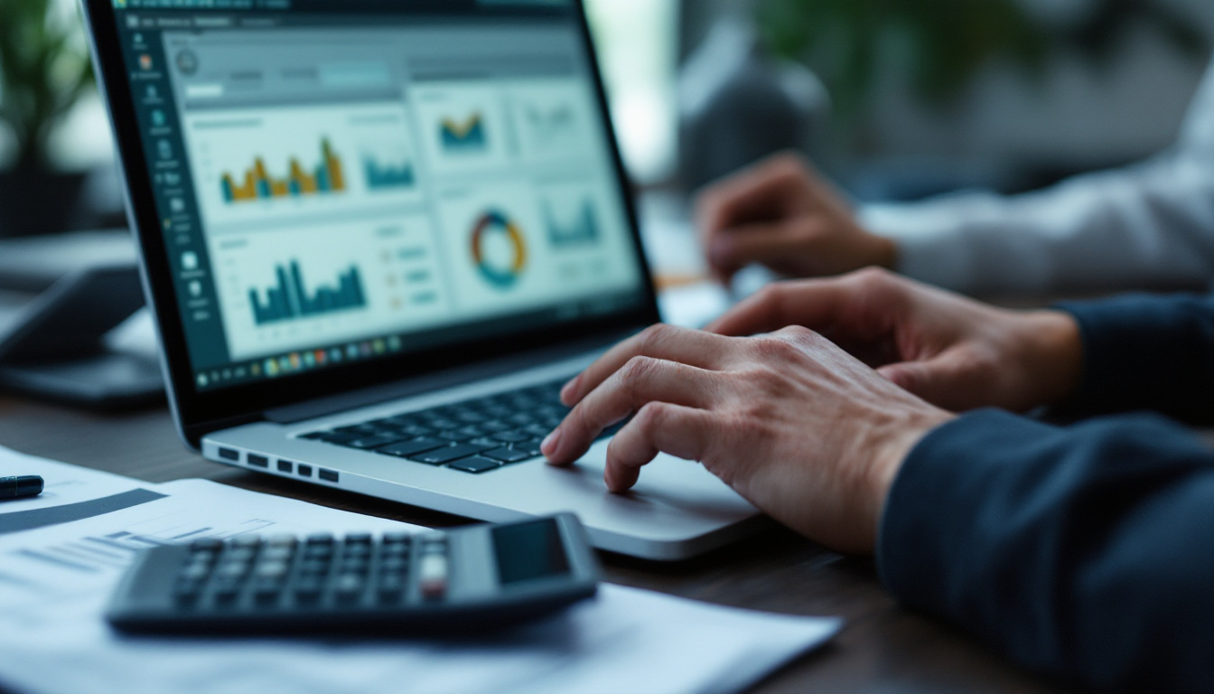 Funcionário em escritório discutindo relatórios financeiros, foco em gestão de risco fiscal. 1