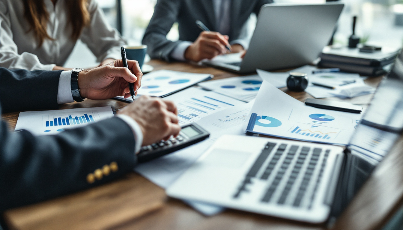 Reunião de negócios sobre IVA com gráficos financeiros 1