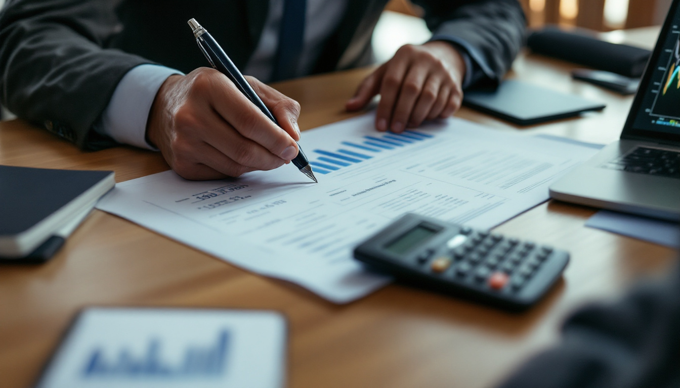 Imagem de empresários analisando relatórios financeiros em um escritório moderno 1