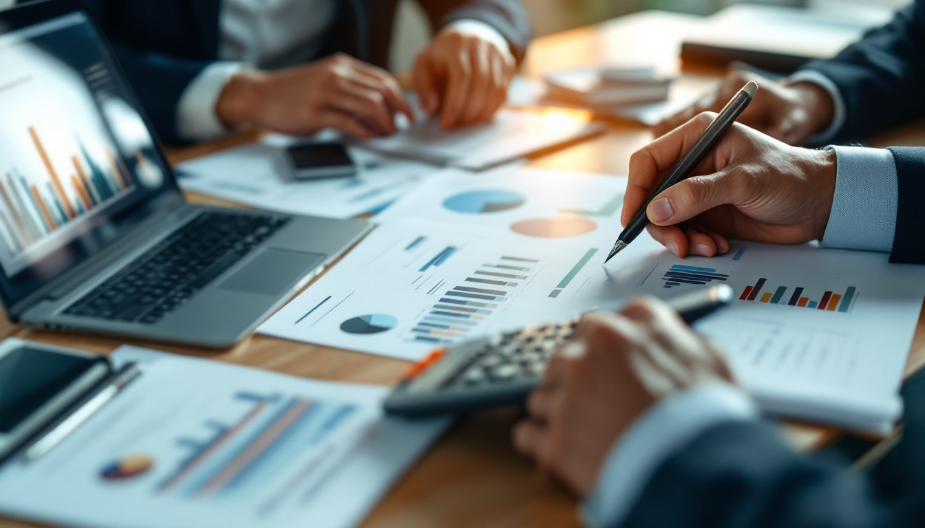Empresário brasileiro discutindo relatórios financeiros em um escritório moderno 1
