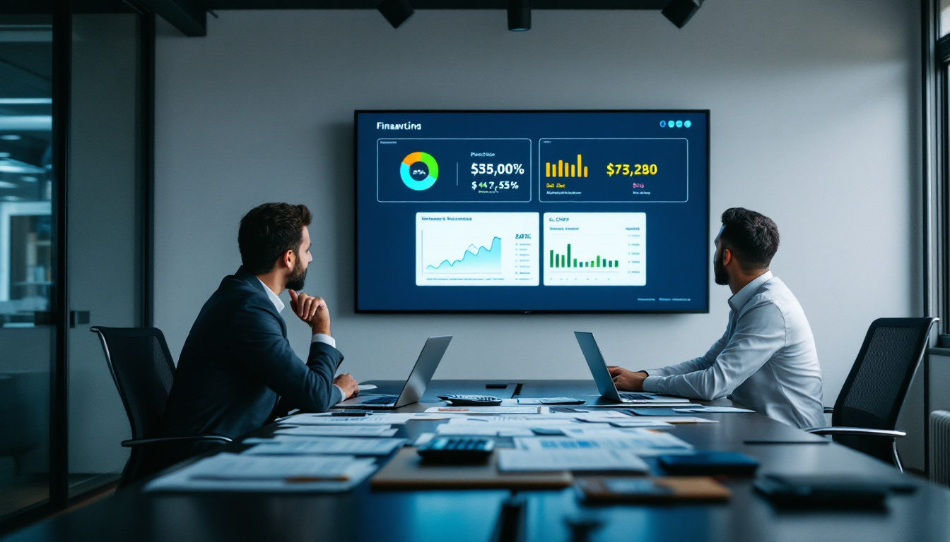 Empresário brasileiro discutindo relatórios financeiros em um escritório moderno 2