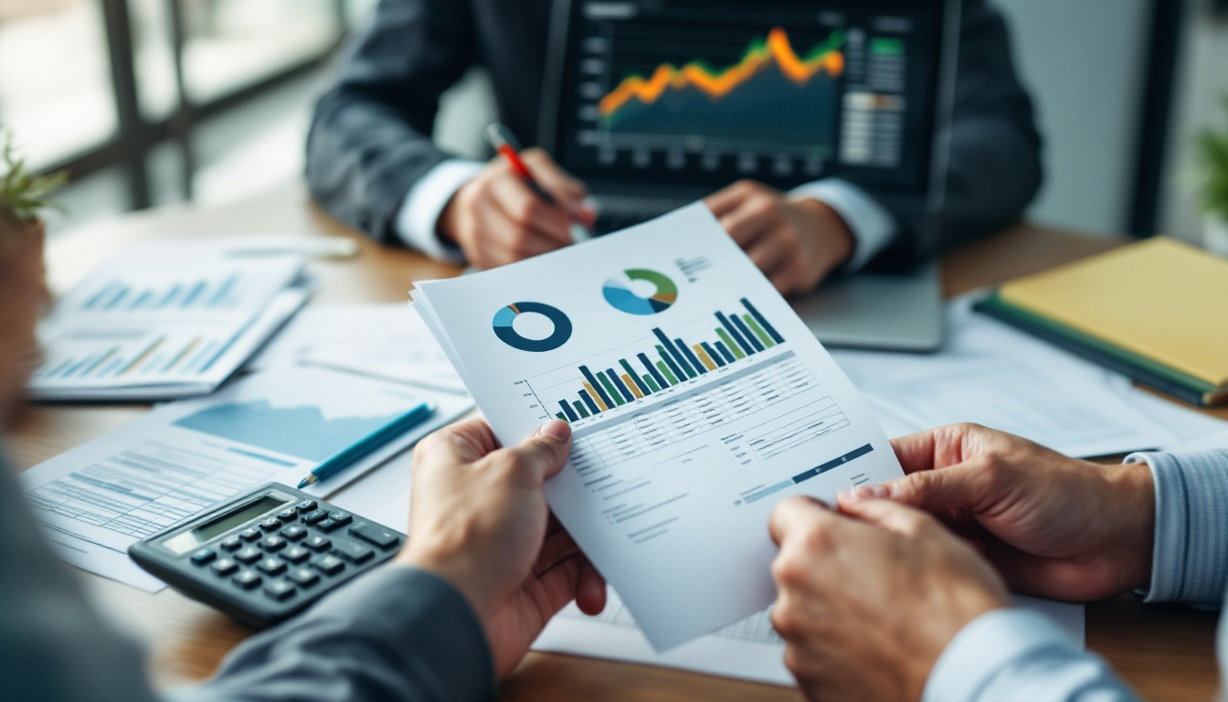 Empresário analisando relatórios financeiros em um escritório moderno 1