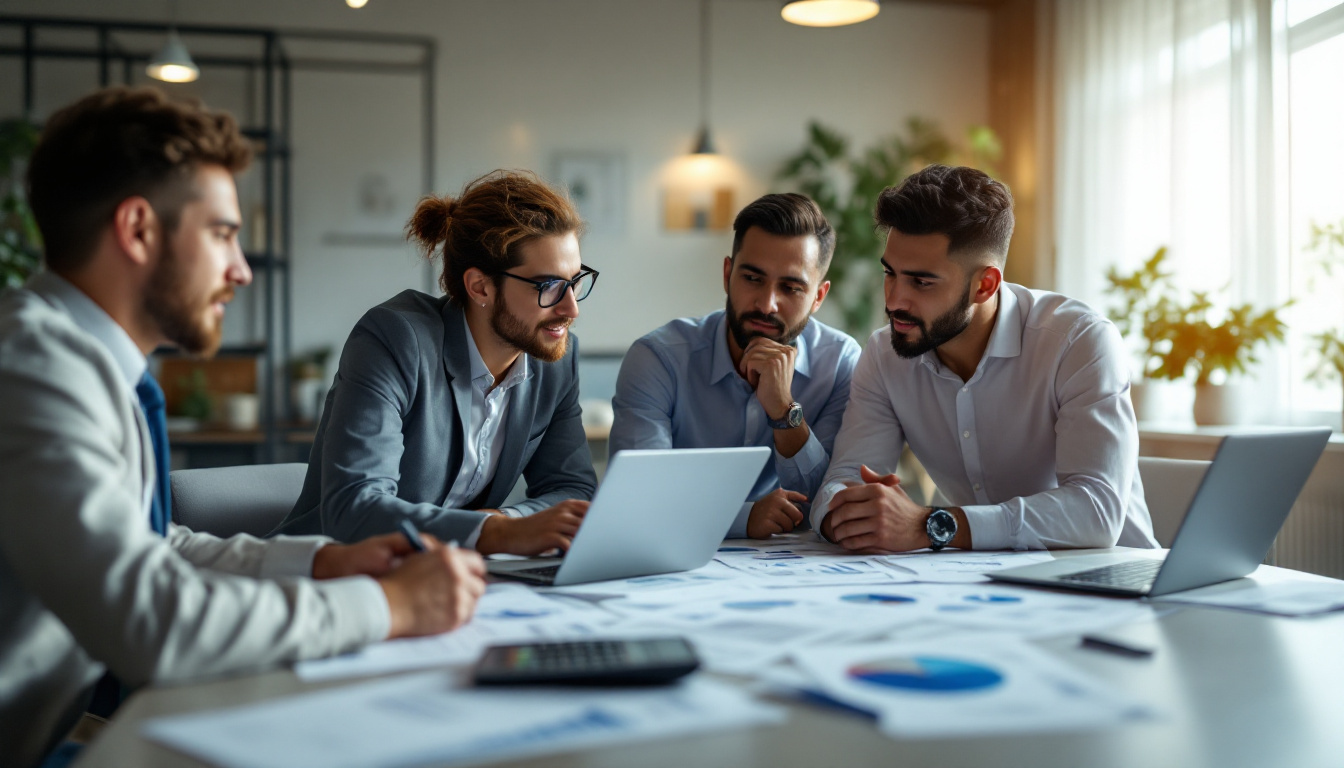 Empresário analisando relatórios financeiros em um escritório moderno 2