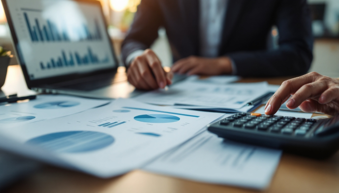 Empresários discutindo estratégias financeiras em um escritório moderno 1