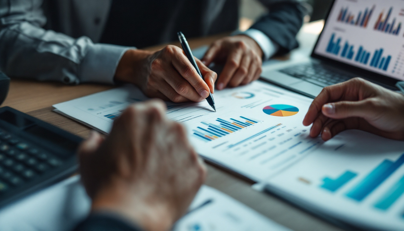 Empresários discutindo o novo programa governamental de 2026 em um escritório moderno. 1