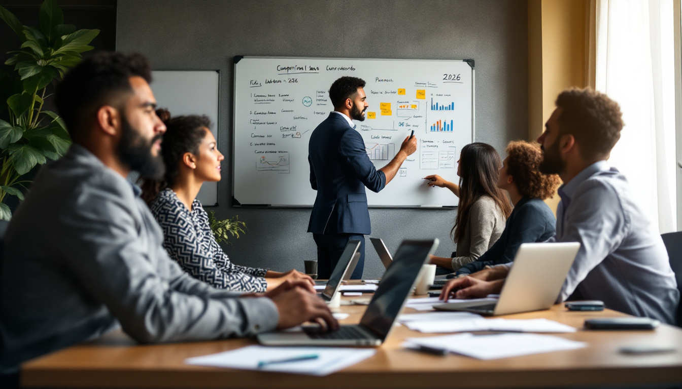 Profissionais discutindo novas regras trabalhistas em um escritório moderno 1