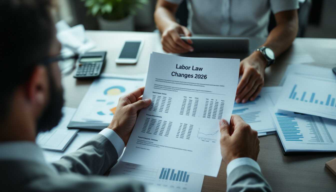Profissionais discutindo novas regras trabalhistas em um escritório moderno 2