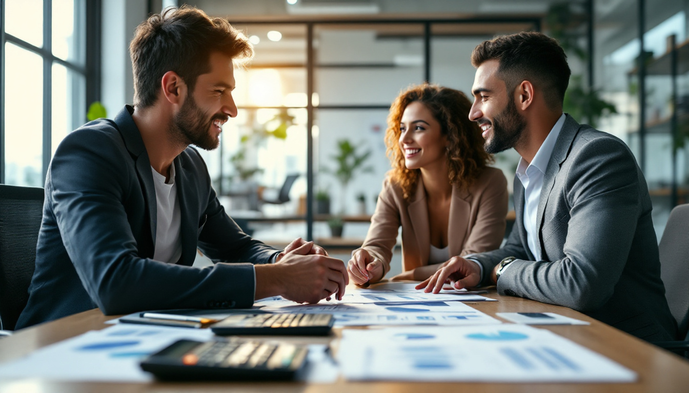 Reunião de contabilidade discutindo relatórios financeiros no Simples Nacional 2