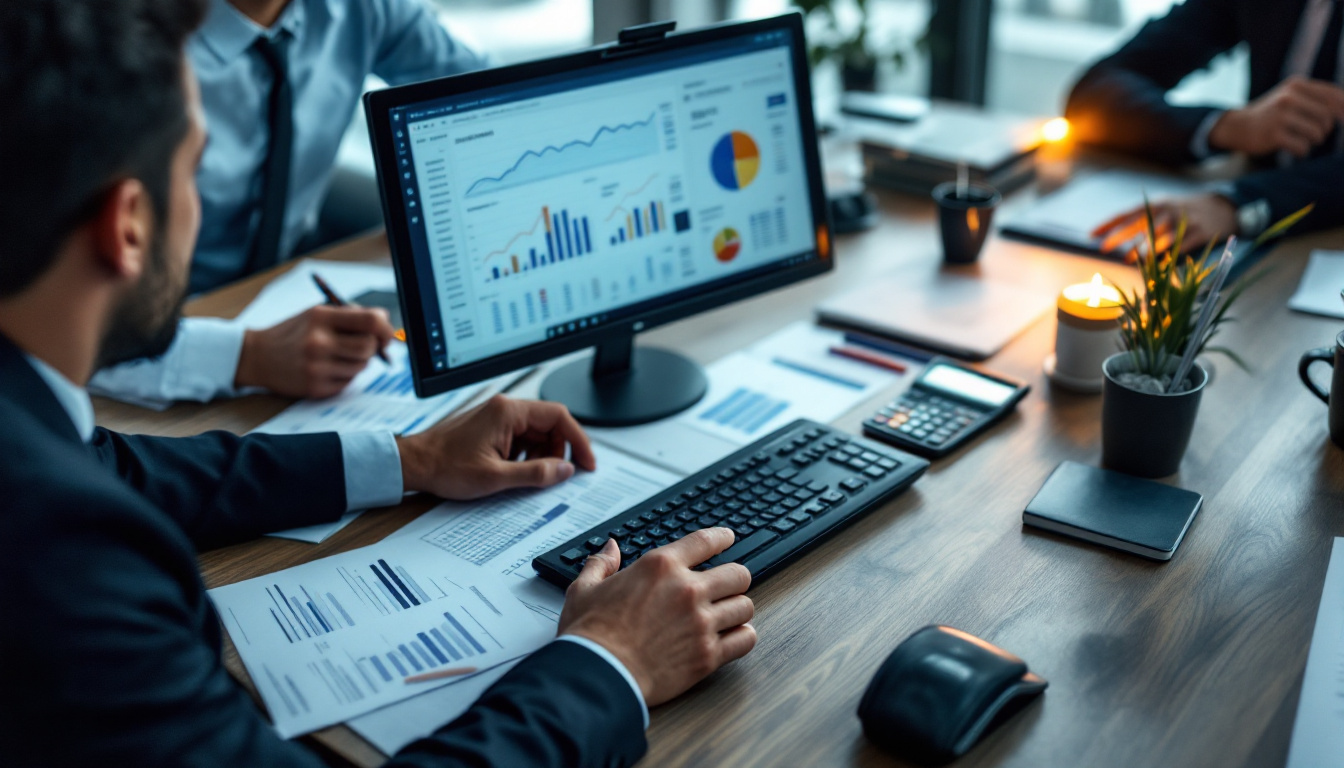 Empresário analisando documentos fiscais em um escritório moderno 1