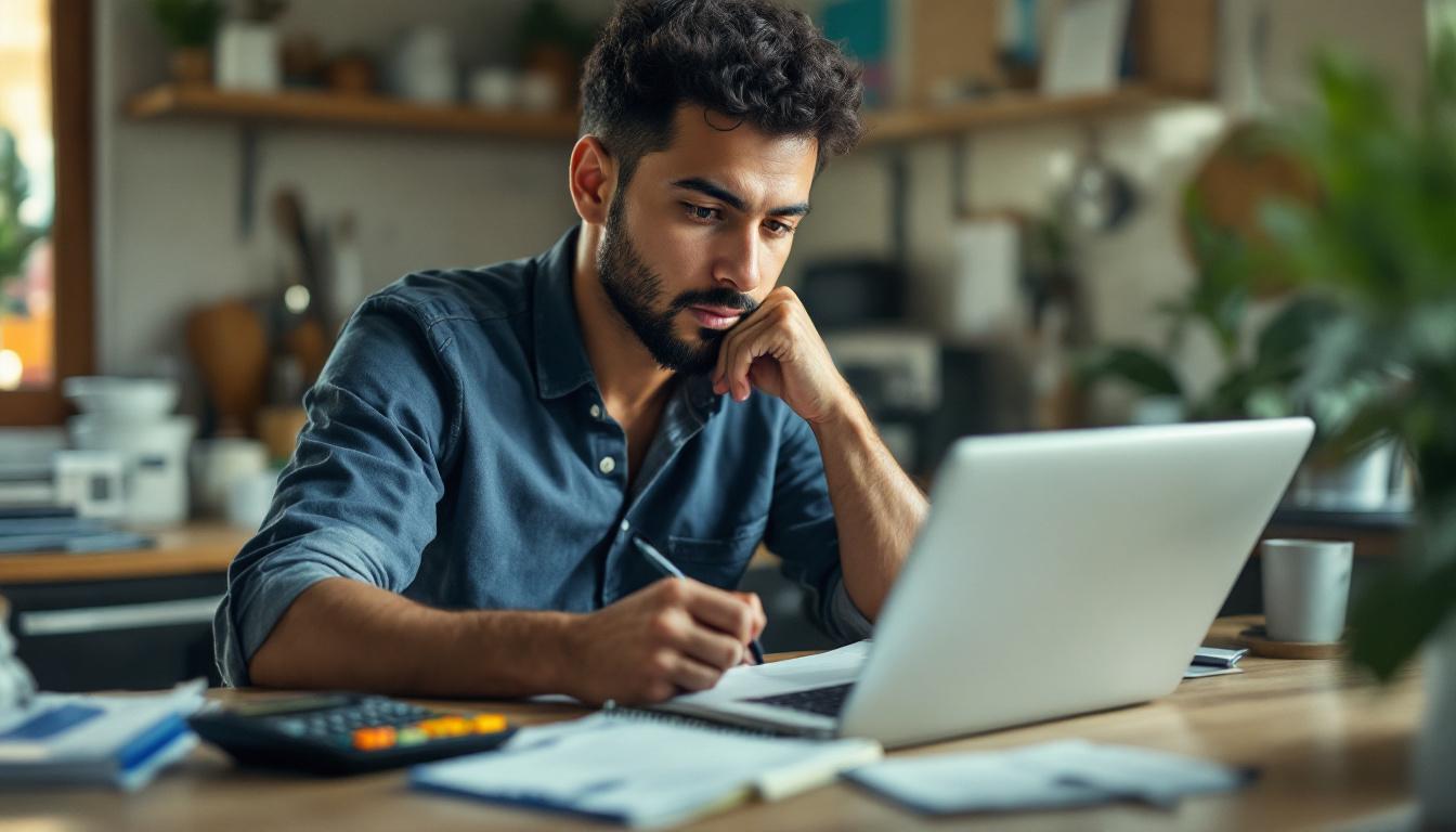 Microempreendedor individual preocupado com planilhas de faturamento.